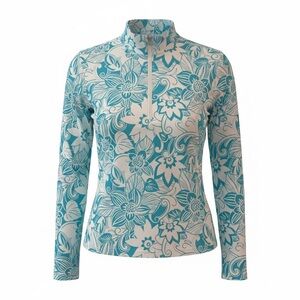 SanSoleil UPF 50+ Blue Floral Half-Zip Women’s Top - Golf Sun Shirt
